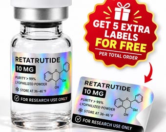 Holographic Peptide Labels vial 1.5 x 0.75 Inch, Custom Research Stickers, Waterproof Vial Labels, 10 pc Labels Only