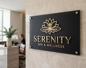 Custom 3D Acrylic Logo Sign, Mirror Gold Wall Plaque for Medical Spa (Handcrafted)
