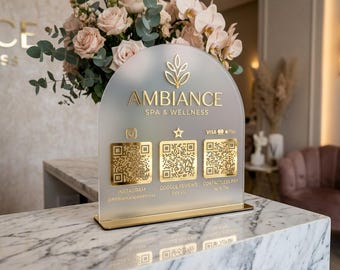 Custom 3D Acrylic QR Code Sign: Multi-Scan Contactless Display Stand for Beauty Salon and Reception