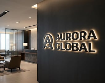 Custom 3D Halo Lit Metal Logo Sign, Backlit LED Display for Office Reception