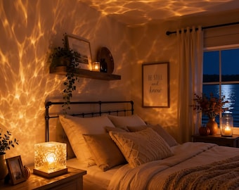 Lampada proiettore a onde d'acqua | Luce notturna a cubo di cristallo RGB | Illuminazione ambientale con telecomando | Idea regalo per la camera da letto