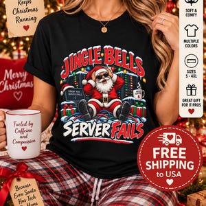 Rolig IT-julskjorta, server misslyckas jultomten, teknisk support-jultröja