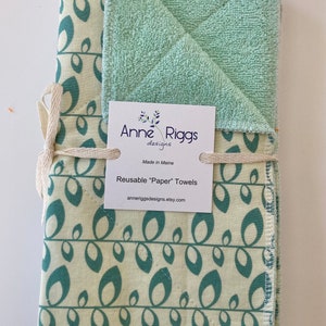 Conjunto de 6 toalhas de felpa verde menta, toalhas de papel de pano, toalhas de papel sem papel, cozinha com desperdício zero, toalhas de papel reutilizáveis, sustentáveis,