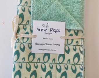 Set of 6 Mint Green Terry Towels, Cloth Paper Towels, Unpaper Towels, Zero Waste Kitchen, Reusable Paper Towels, Sustainable,