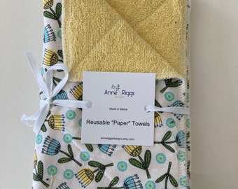 Set of 6 Yellow Terry Towels, Cloth Paper Towels, Unpaper Towels, Zero Waste Kitchen, Reusable Paper Towels, Sustainable,