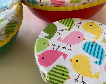 Zero Waste, Laminated Bowl Covers in Assorted Sizes, Laminated Cotton, Washable, Retro, Hostess Gift, Housewarming Gift, Birdies