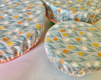 Sustainable Gift, Reusable Bowl Covers, Elastic Bowl Covers, Tulips, Fabric Bowl Covers, Dish Covers Individual sizes available