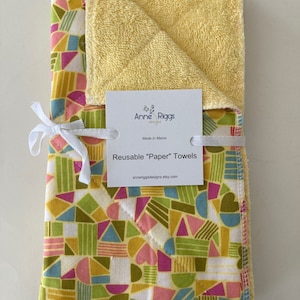 Set of 6 Yellow Terry Towels, Cloth Paper Towels, Unpaper Towels, Zero Waste Kitchen, Reusable Paper Towels, Sustainable,