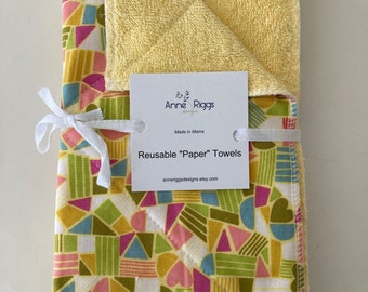 Reusable Paper Towels, Yellow Terry Cloth, Set of 6