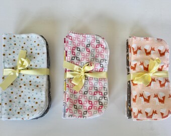 Organic Cotton Flannel Baby Wipes, Reusable Cloth Wipes, Set of 15