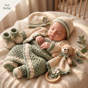 Crochet Baby Gift Set Pattern, Baby Blanket Cardigan Bonnet Booties Bib Lovey Rattle PDF, Newborn Shower Gift Crochet Bundle