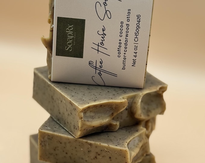 Handmade Coffee House Soap, Exfoliating Bar, Cedarwood Atlas Scent (4.4 oz)