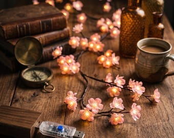 Kerstbloesem lichtslinger – Roze bloemenrank lichtslinger (USB dimbaar)