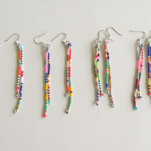 Long Asymmetrical Seed Bead Dangle Earrings One Pair Double