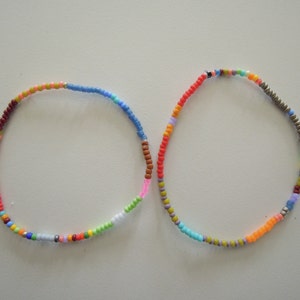 Multi Colored stretch Bracelet Delicate Single Strand Glass Japanese Toho  Beaded Stretch Bracelets Set of 2 Tiny 11&quot; Seed Beads Minimalism