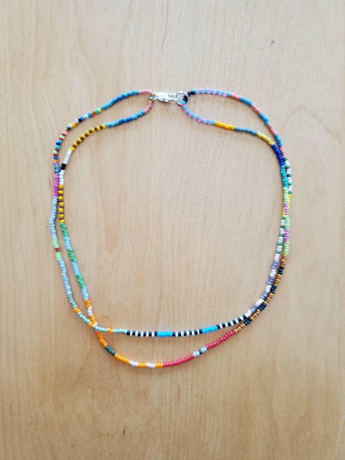 Doubled up Beaded Necklace Choker Multicolored Multi Pattern - Etsy