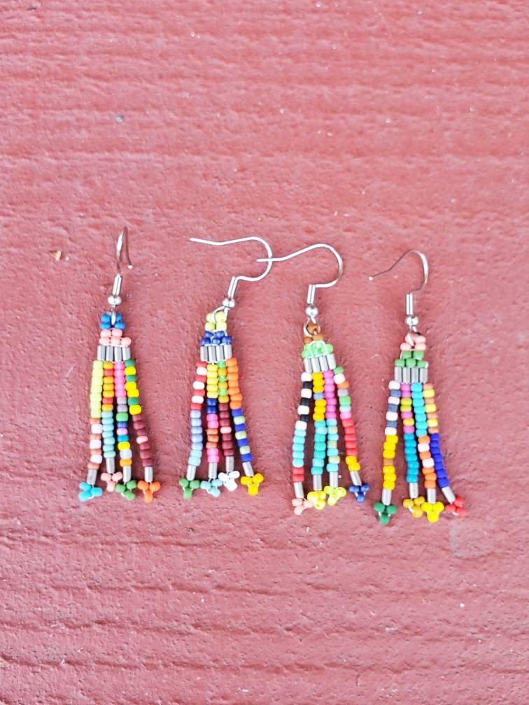 Fruity Color Burst Beaded Dangle Earrings: Japanese Toho & Czech Beads