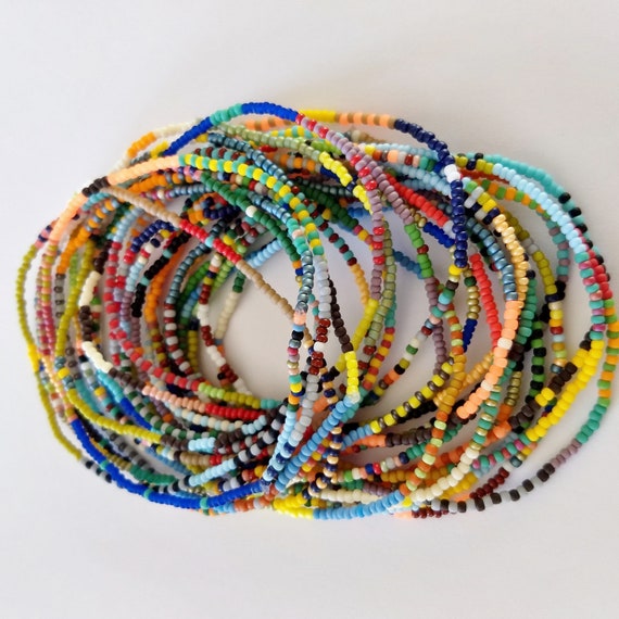Seed Bead Bracelet Set Multi Color Stackable Tiny Bead 