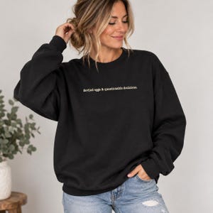 Deviled Eggs & Questionable Decisions Sweatshirt, Funny Thanksgiving Crewneck, Friendsgiving Sweatshirt, Foodie Humor Gift, Potluck Sweater image 3
