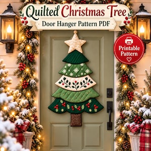 Quilted Christmas Tree Wall Hanging Pattern PDF, Layered Fabric Tree Decor, Holly Berry Applique, Star Topper Sewing Pattern, Patchwork Tree
