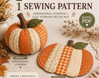 Patchwork Pumpkin Sewing Pattern | Fabric Pumpkin PDF | Fall Sewing Pattern | Thanksgiving Decor Pattern | Autumn Home Decor DIY