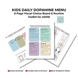 ADHD Dopamine Menu Printable, Kids Daily Dopa-Menu Choice Board, Screen Time Visual Contract, Neurodivergent Routine Tokens Toolkit
