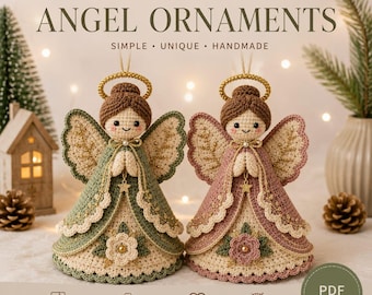 Angel Ornament Crochet Pattern with Wings and Halo | PDF Amigurumi Praying Angel, Intermediate, 5.5in Christmas Ornament