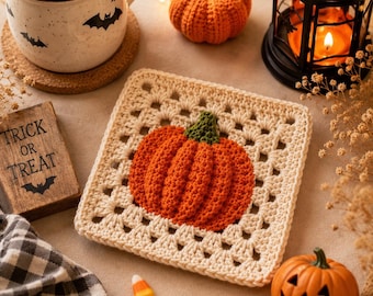 3D Pumpkin Granny Square Crochet Pattern | Fall Halloween Applique (PDF)