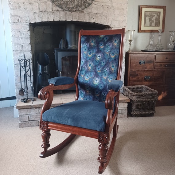 Antique Rocking Chair Fully Restored Featuring Luxury Peacock