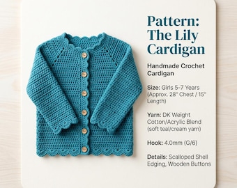 Girls Cardigan Crochet Pattern PDF, 5-7 Years Old, Easy Crochet Sweater Tutorial, Textured Raglan Cardigan Pattern for Kids