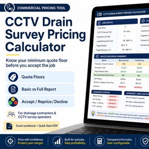 CCTV Drain Survey Pricing Calculator, Excel Quote Floor & Profitability Tool for Drainage Contractors
