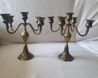 Pair of 5-light bronze candelabra/candlesticks