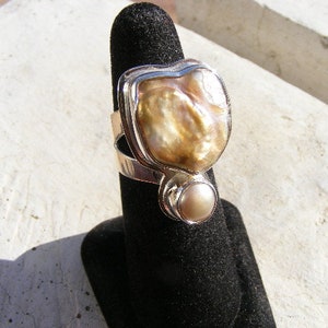 ANILLO DE PERLA, Talla 7, Perla de agua dulce, Plata de ley, Hermoso y opalescente