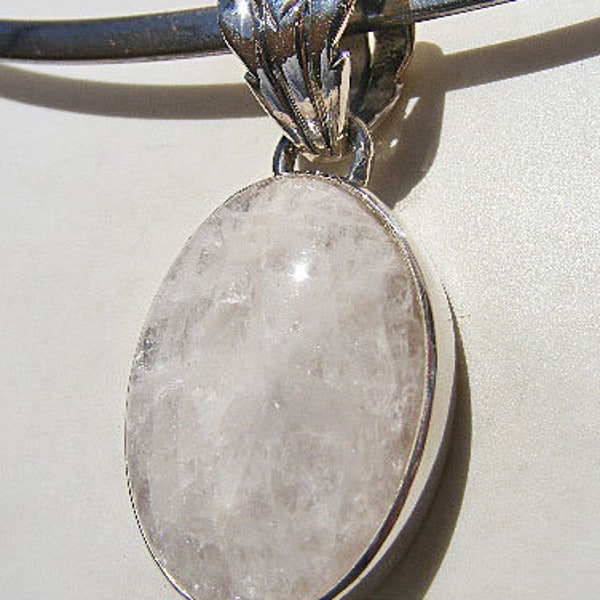 NATROLITE PENDANT, High Polished Natrolite, Chatoyant, Rare and Unusual, Sterling Silver