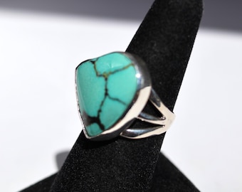 TURQUOISE RING, Carico Lake Turquoise, Stunning  Deep Blue  Natural Turquoise, Sterling Silver, Size 9, Mined In Nevada