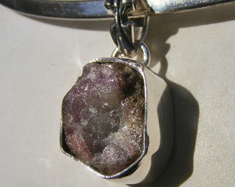 RUBY PENDANT, Fluorescent Ruby Corundum Crystal, Dazzling Under Black Light, Sterling Silver