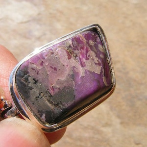 SUGILITE PENDANT, Stone of Spiritual Love and Wisdom, Beautiful, Natural, Rough Deep Purple Sugilite,Decorative Bale, Sterling Silver