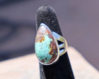 TÜRKIS-RING, ROYSTON Türkis, atemberaubendes Blau mit Matrix, natürlicher Türkis, Sterlingsilber, Größe 7, Mine in Nevada