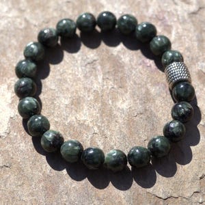 SERAPHINITE BRACELET, Green Seraphinite, 7mm Round Beads, High Energy Combination, on Stretch Cord!