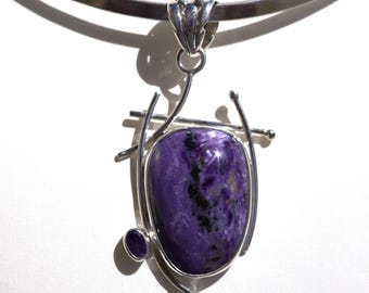 CHAROITE PENDANT, Deep Purple, Faceted Amethyst, Unique Design, Sterling Silver