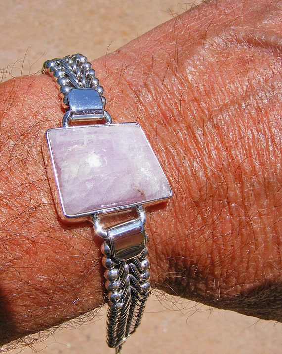 KUNZITE Sterling Silver V Chain BRACELET, Sterling Silver, Adjustable Length, Lavender Kunzite