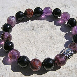 SUPER 7 With Petrovsky Shungite Bracelet, Melody's Stone,Amethyst, Cacoxenite, and Other Minerals, 10mm  Beads, On Stretch Cord