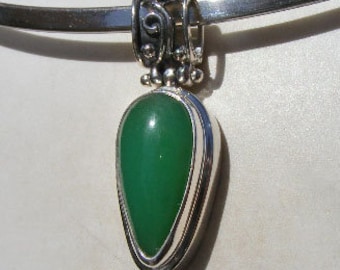 CHRYSOPRASE Pendant, AA Quality, Bright Green Gemstone, Unique Bale Design, Sterling Silver