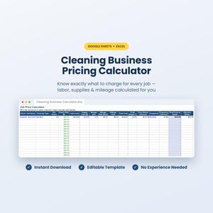 Prijsberekeningsprogramma voor schoonmaakbedrijven, sjabloon voor Excel en Google Sheets, offertecalculator voor schoonmaakdiensten, tarieflijst voor huishoudelijke hulp
