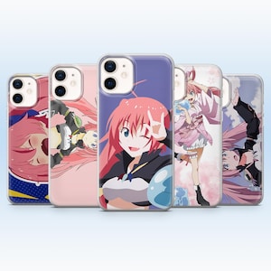 Può includere: Una collezione di cinque cover trasparenti per smartphone con varie illustrazioni in stile anime di un personaggio dai lunghi capelli rosa. Ogni cover mostra una posa o un'espressione diversa del personaggio, tra cui occhiolini e sorrisi.