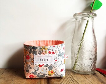 Liberty fabric bowl - decorative bowl - fabric storage basket - mini storage bin - dressing table tidy - desk organiser - catchall