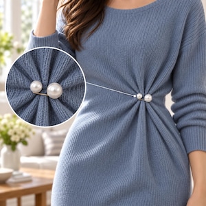 4-Piece Pearl Cinch Pin Set, Double Pearl Brooches for Dresses, Sweaters, Shirts