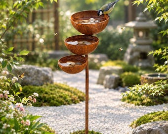 Dreistufiges Vogelbad aus Metall, Regenauffangschale für den Garten, rustikale Vogeltränke, Gartendekoration