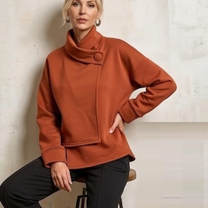 Asymmetric Wrap Sweatshirt Pattern, Mock Neck, Drop Shoulder, Plus Size (2XS-5XL) (Digital Download)