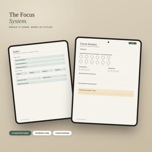 ADHD Focus System, Undated Digital Planner, Pomodoro Timer, Project Breakdown (GoodNotes PDF)